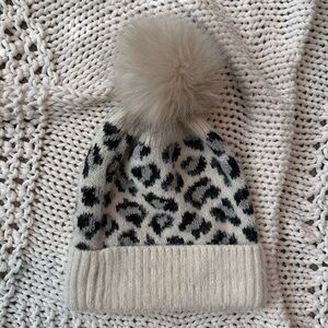 Snow Leopard print Pom Pom Beanie - NWOT